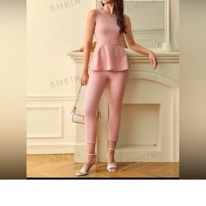 EMERY ROSE Clasi Solid Peplum Tank Top & Leggings L NWT